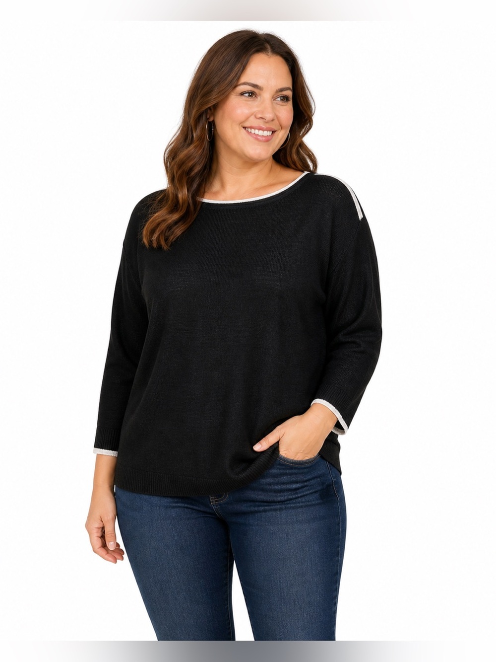 CJ Banks Black Lightweight Knit Sweater 2X Dolman Sleeve Casual Minimalist